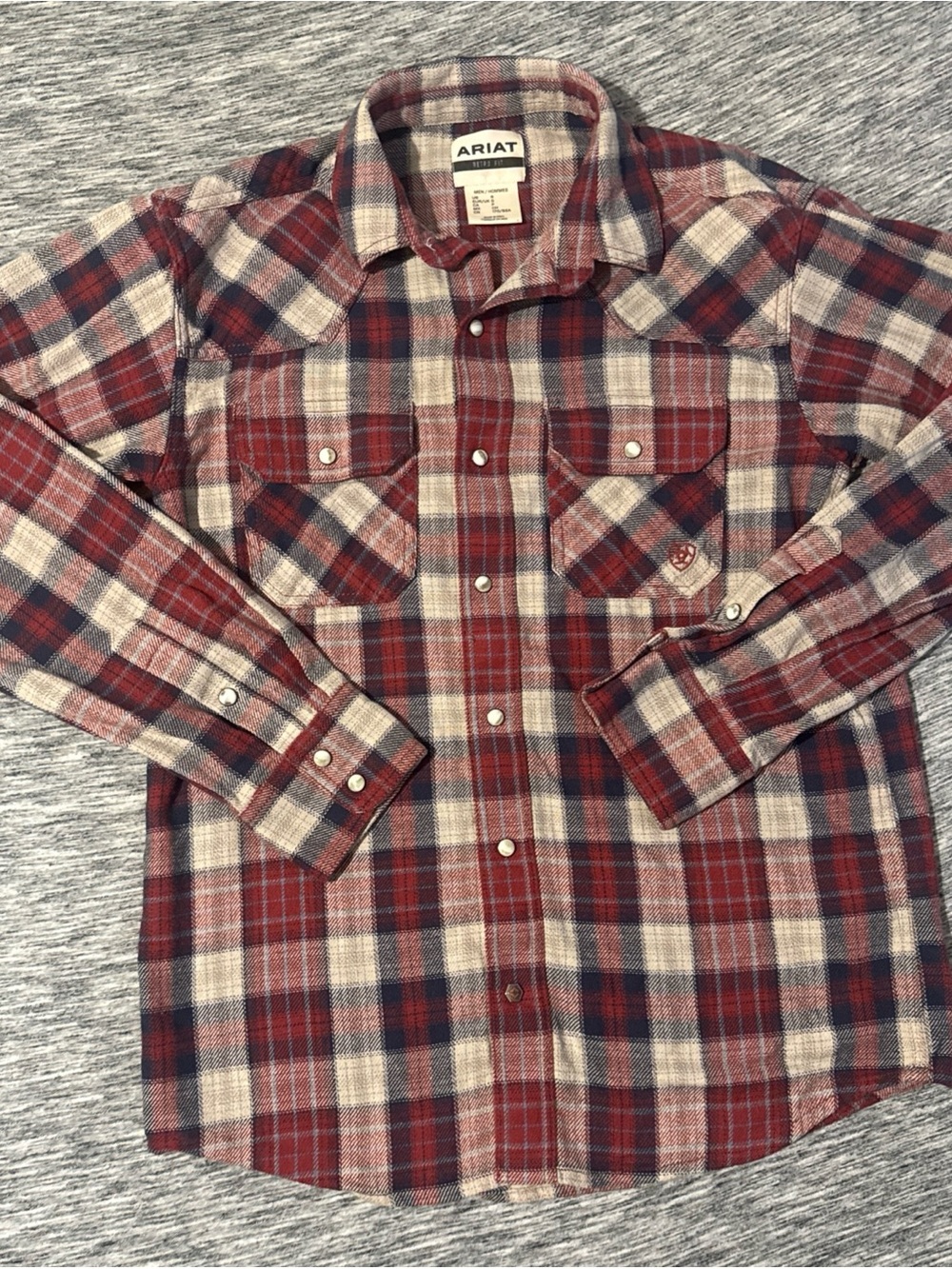 Ariat Men's Red, Navy & Cream Plaid Button-Down Western Shirt